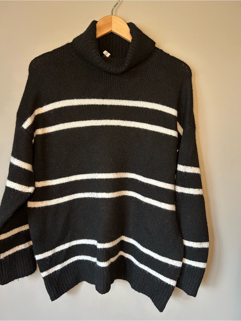 Striped Black & White Turtleneck Sweater